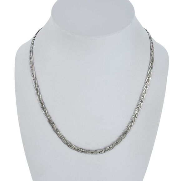 Vintage Italy V Star Sterling Silver 4mm Braided Flat Herringbone Necklace 18" - Picture 1 of 4